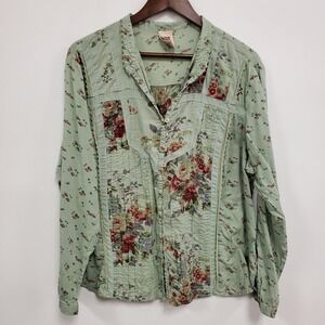Faded Glory Womens Y2K‎ Cottagecore Button Up Whimsical Top Size 18/20W Green